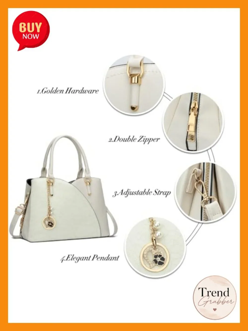 Triple Compartment Satchel Shoulder Bag with Adjustable Strap Faux Leather